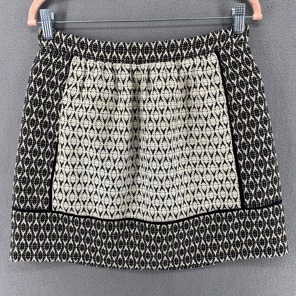 J Crew Geometric Print Mini Skirt‎ Womens 6 Cotton Blend  Lined Black White
